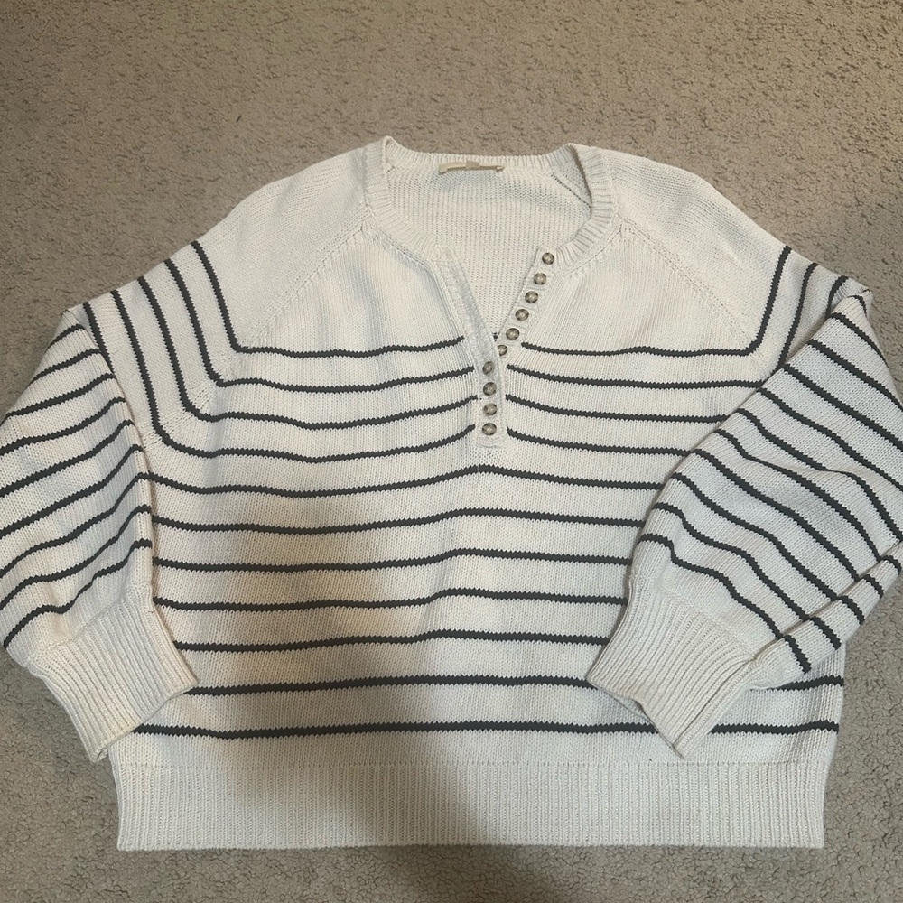 Sezane Striped White and Black Sweater